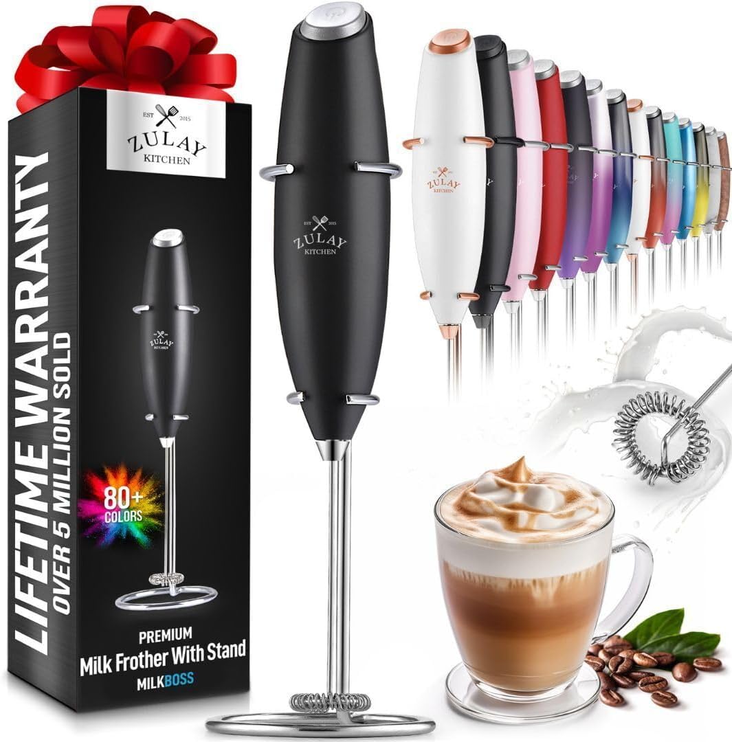 Zulay Milk Frother Coffee Shop Wand - Ultra Fast Handheld Drink Mixer